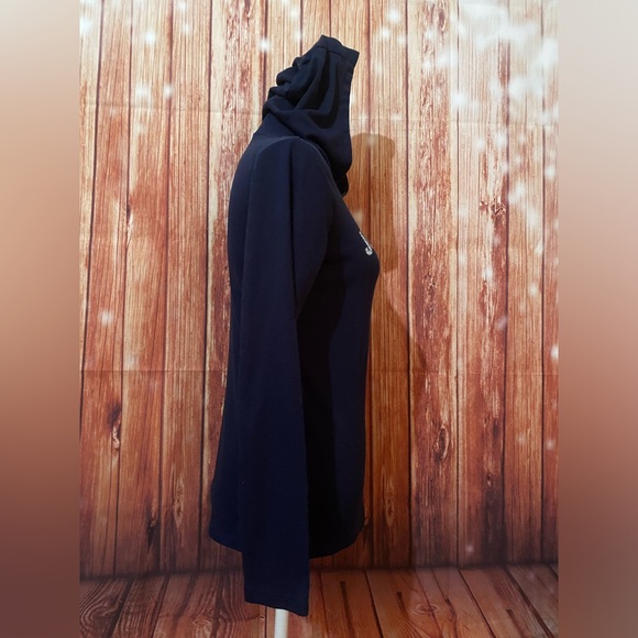 Women’s XS Shirt Nike Dri Fit Graphic Print Blue Waffle Knit Hooded Long Sleeves - Picture 4 of 12